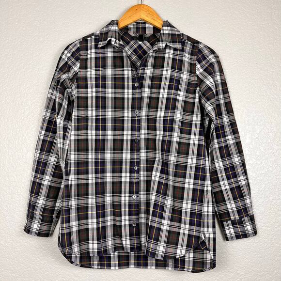 J Crew Button Up Womens 0 Perfect Shirt Cotton Plaid Tartan Preppy Academia - Picture 1 of 5